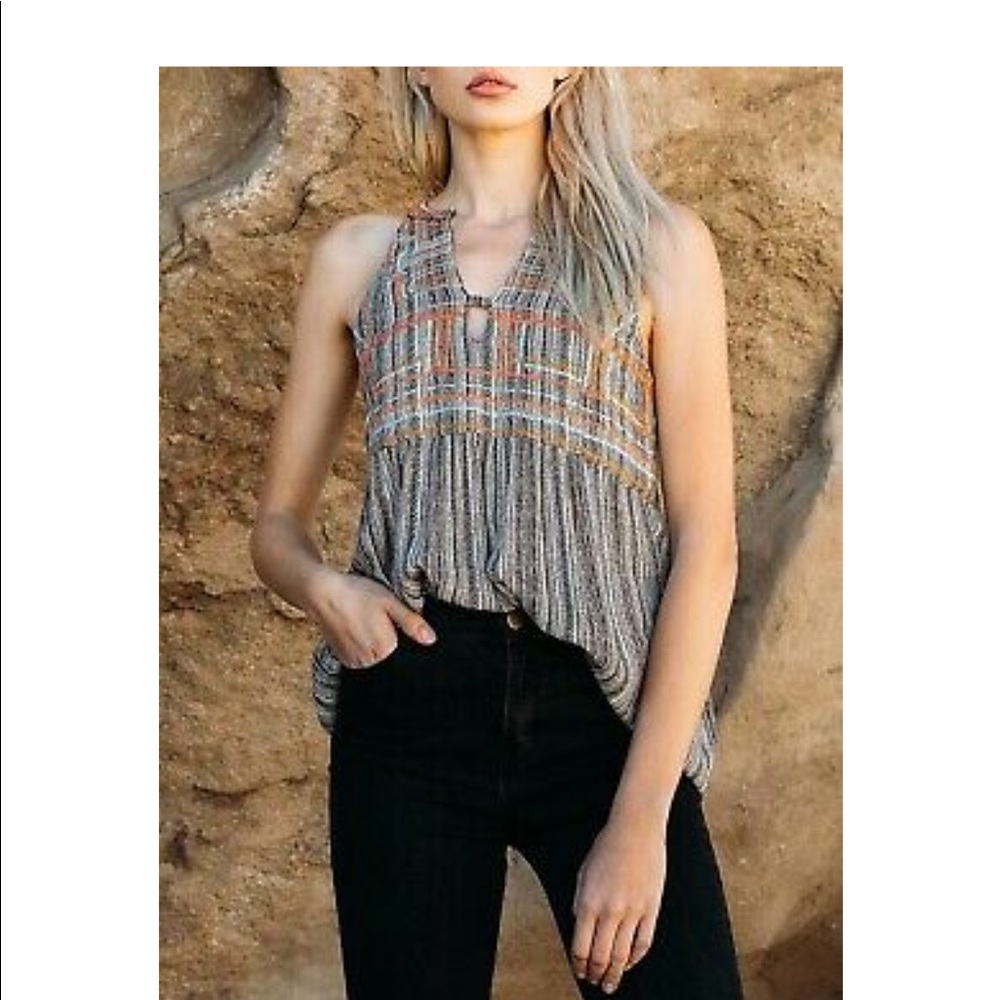 THML Small VNeck Tribal Tank Sleeveless Top Blouse